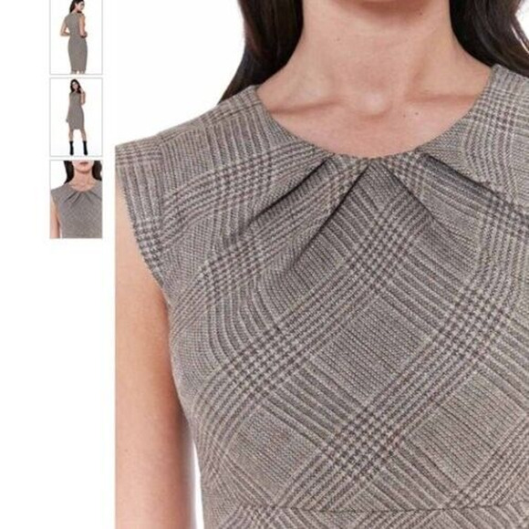 Classic Pencil Dress Sz 12 Gray Plaid Pleated Transitional Business Casual Work - Picture 12 of 12